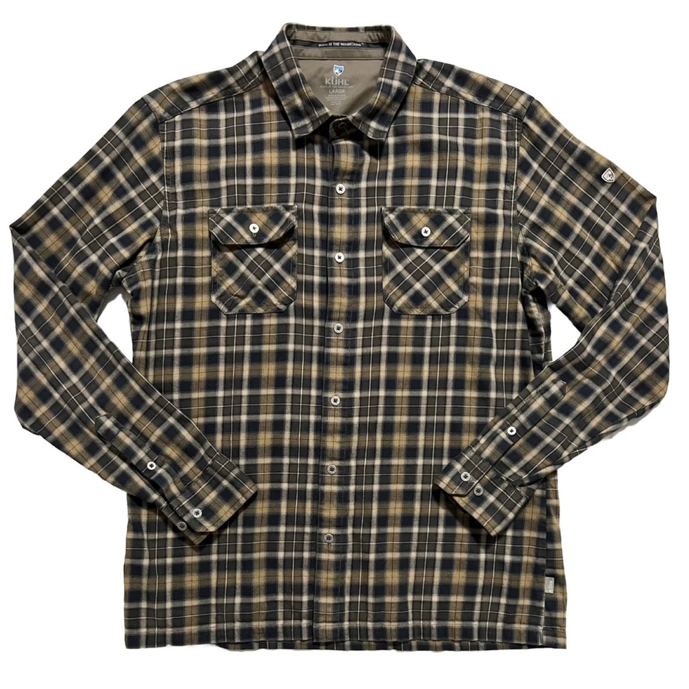 Kuhl Flannel Shirt Large Born In The Mountains Brown Plaid Camping Outdoor Men’s